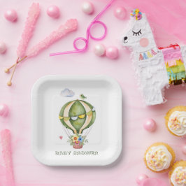 Plato De Papel Chica Floral Sage Green Hot Air Balloon  Baby Show
