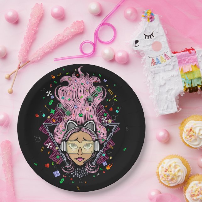 Plato De Papel Chica Gamer (Fiesta)