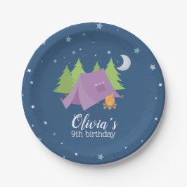 Plato De Papel Chica Glamping Carpa Morada Cumpleaños Camping