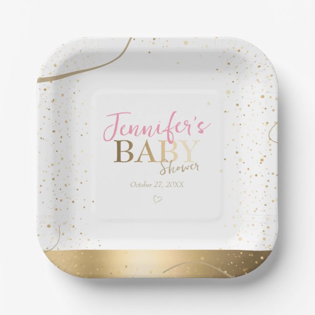 Plato De Papel Chica Gold Sparkle Baby Shower (Anverso)