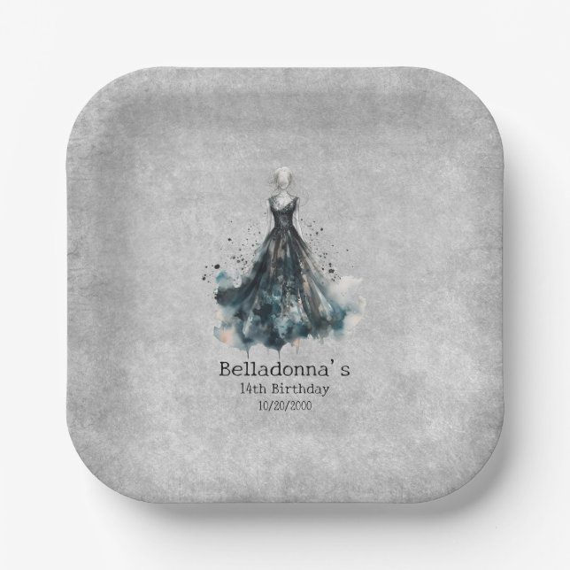 Plato De Papel Chica gótica Cumpleaños (Anverso)