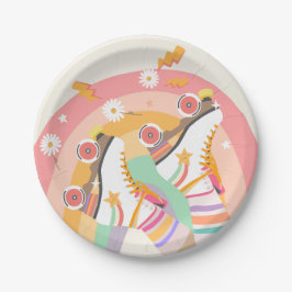 Plato De Papel Chica Groovy Retro de patinaje sobre patinaje sobr