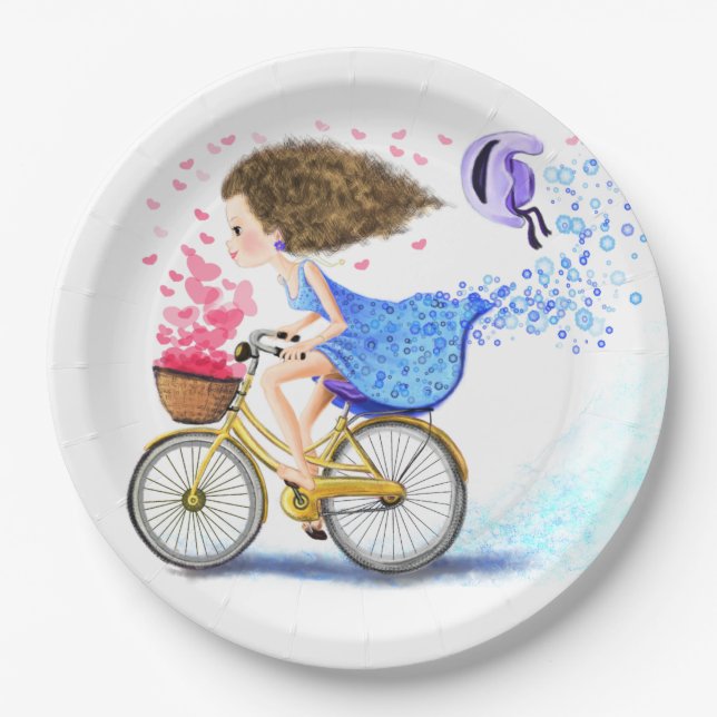 Plato De Papel Chica joven con placas de papel para bicicletas -  (Anverso)