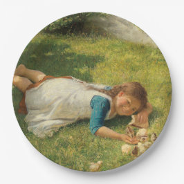 Plato De Papel Chica jugando con chicles (pollo y pollo)