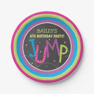 Plato De Papel Chica Jump Fiesta Trampoline Fiesta Chalkboard