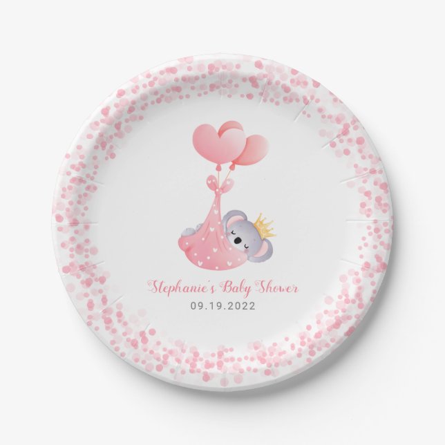 Plato De Papel Chica Koala Bear Rosa Baby Shower (Anverso)