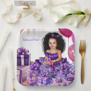Plato De Papel Chica latino Curls Fiesta de vestir morado