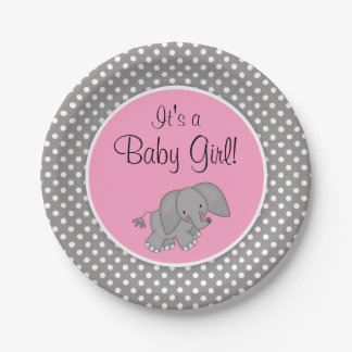 Plato De Papel Chica lindo Baby Shower del elefante rosado
