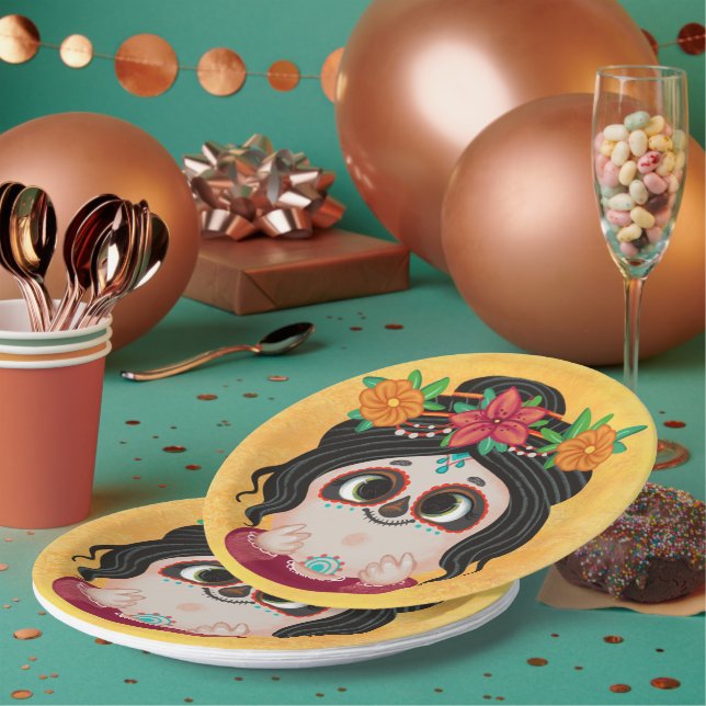 Plato De Papel Chica lindo en el disfraz de Halloween del Día de  (Multi)