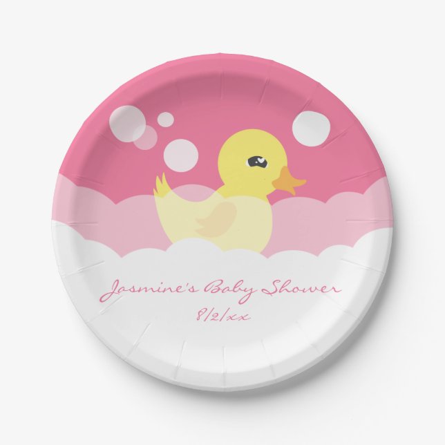 Plato De Papel Chica lindo Rubber Ducky Baby Shower (Anverso)