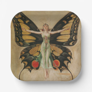 Plato De Papel Chica Mariposa Leyendecker Arte Deco Vintage
