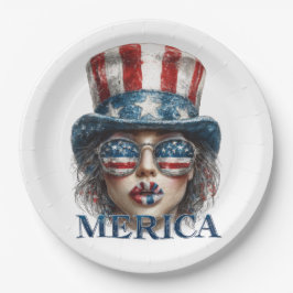 Plato De Papel Chica Merica, 4 de julio Chica de Glam con estrell