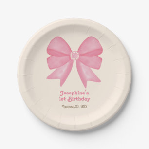 Plato De Papel Chica Mínimo Rosa Bow Sweet Birthday