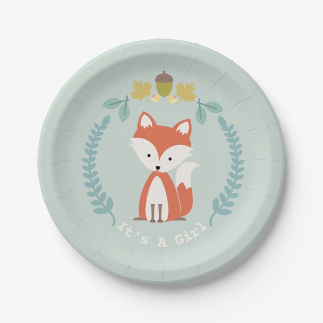Plato De Papel Chica moderno Baby Shower del Fox (Anverso)