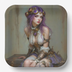 Plato De Papel Chica Morada Fantasía Cute Steampunk