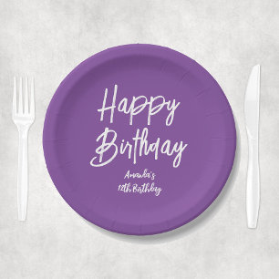 Plato De Papel Chica morado personalizado Fiesta feliz cumpleaños