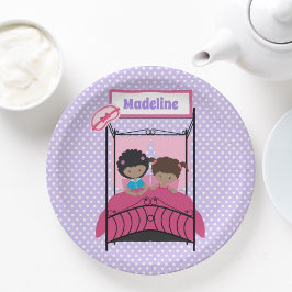 Plato De Papel Chica negro lindo Fiesta de espuma morado cumpleañ