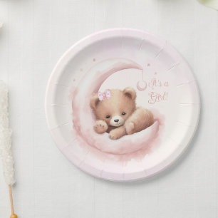 Plato De Papel Chica Oso Cumpleaños Rosa Rubor