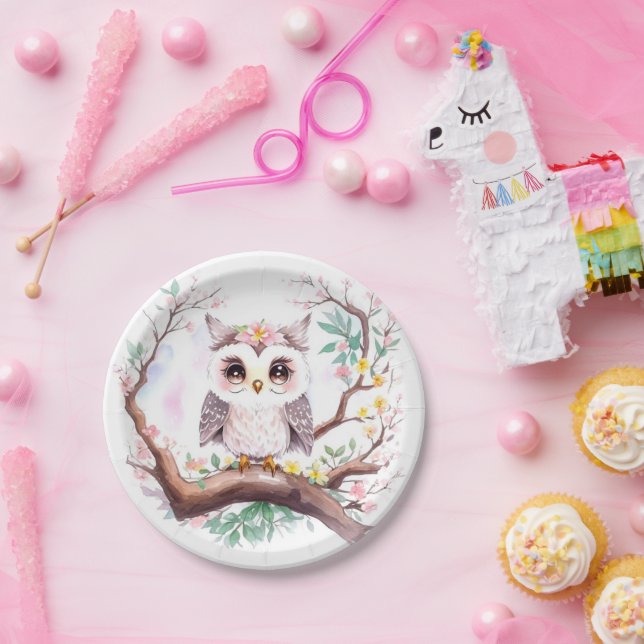 Plato De Papel Chica Owl Baby Shower Forest Adventure (Fiesta)