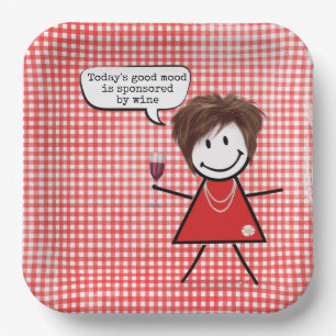 Plato De Papel Chica Palito Con Copa De Vino Sobre Gingham