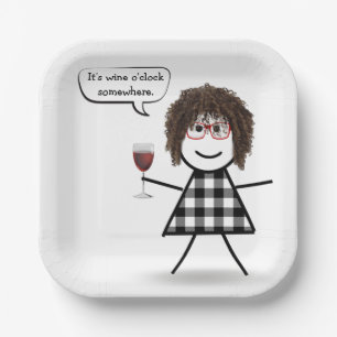 Plato De Papel Chica Palito con Humor de Fiesta de Vino Tinto 