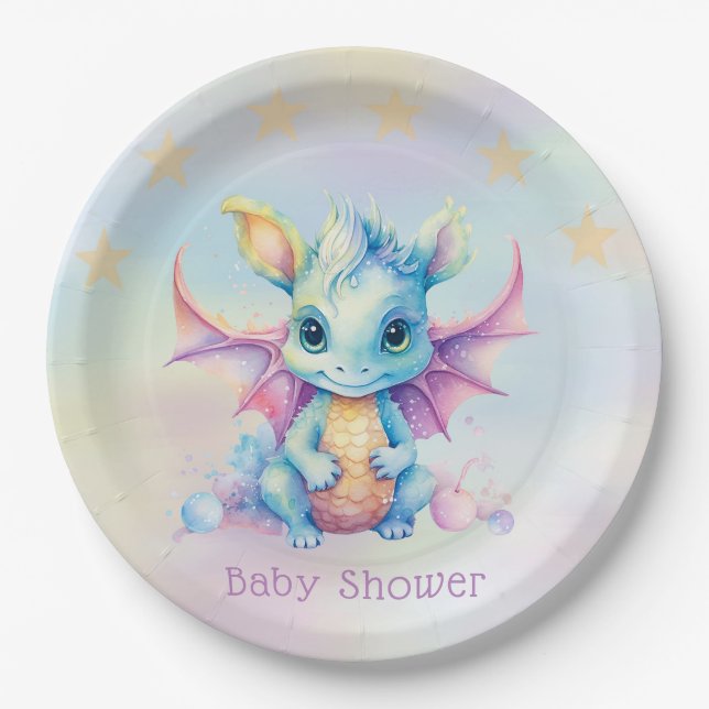 Plato De Papel Chica Pastel Cute Dragon Baby Shower (Anverso)