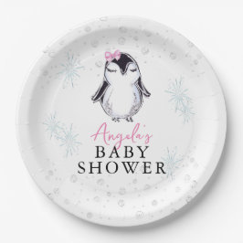 Plato De Papel Chica Penguin Winter Baby Shower