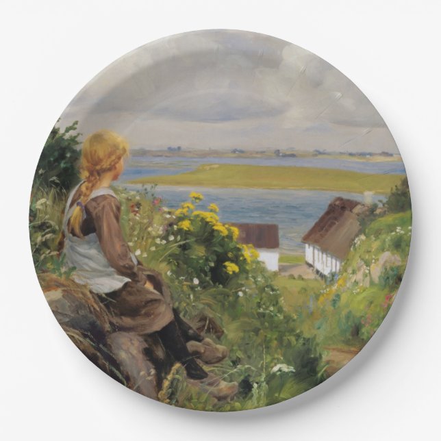 Plato De Papel Chica perdido en el pensamiento (por H.A. Brendeki (Anverso)