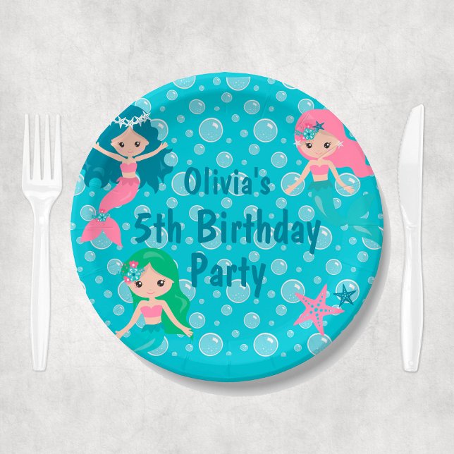 Plato De Papel Chica personalizado Nombre Niños Fiesta del Cumple (Kids Mermaid Birthday Party Personalized Paper Plates
)