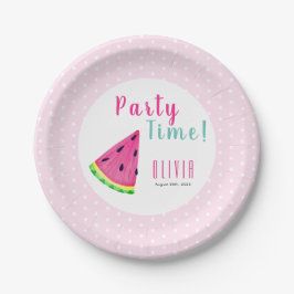 Plato De Papel Chica Pink Watermelon Birthday Party Personalizado