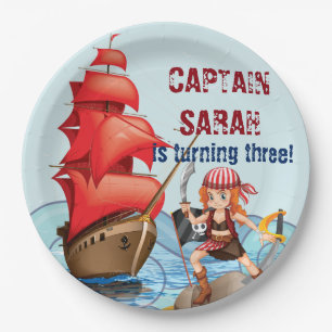 Plato De Papel Chica pirata Fiesta de cumpleaños Bandas de barco