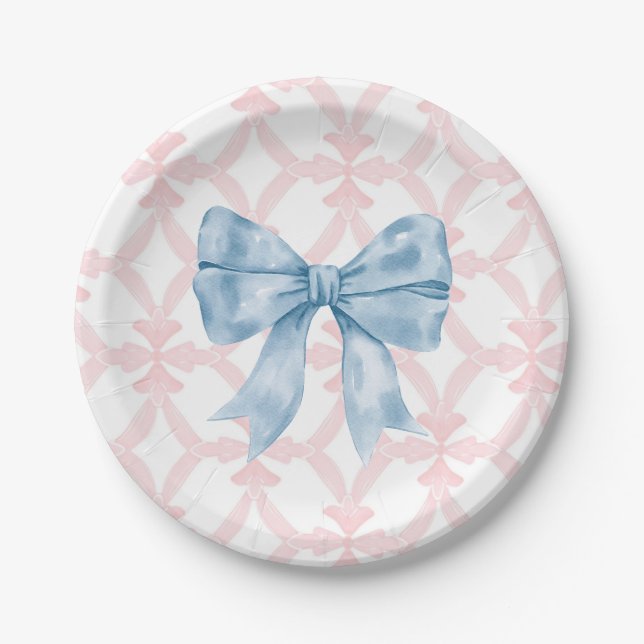 Plato De Papel Chica Preppy Southern Blue Bow Baby Shower (Anverso)