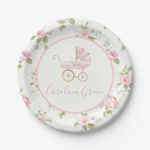 Plato De Papel Chica Preppy Southern Pink Floral Baby Shower