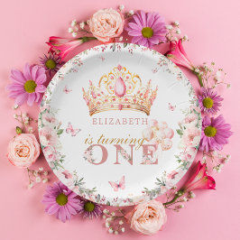 Plato De Papel Chica Princesa Heredera de Oro Primer cumpleaños F