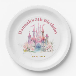 Plato De Papel Chica Princesa Royal Castle Quinto cumpleaños