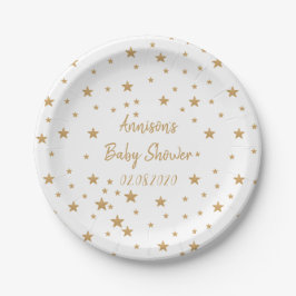 Plato De Papel Chica Purpurina Gold Star personalizado Baby Showe