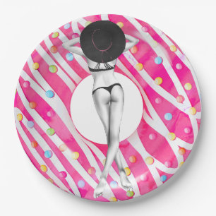 Plato De Papel Chica Retro Bikini Fiesta de natalidad