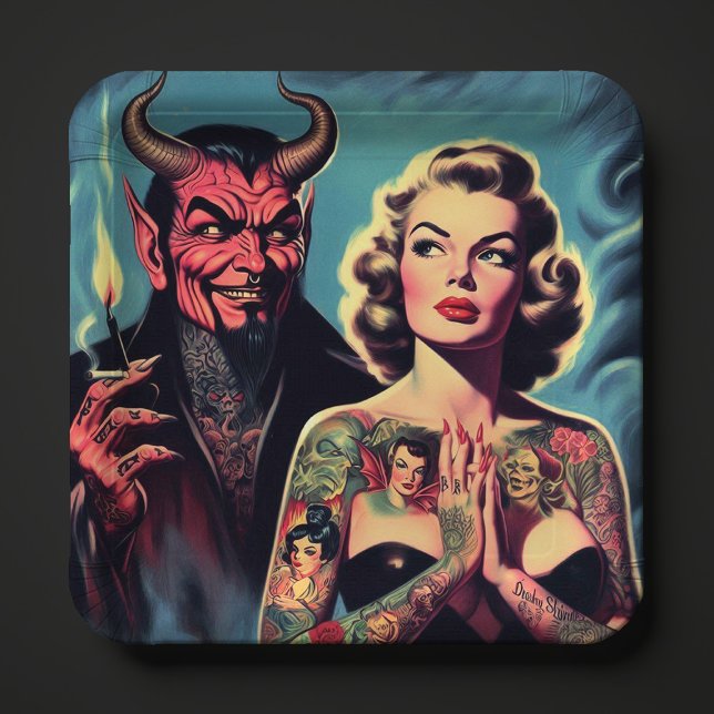 Plato De Papel Chica Retro Endiablada con Tatuajes (Subido por el creador)