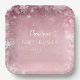 Plato De Papel Chica rosa Baby Shower de invierno