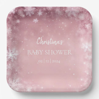 Plato De Papel Chica rosa Baby Shower de invierno