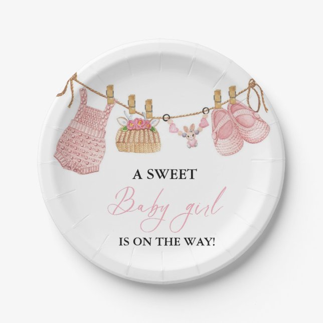 Plato De Papel Chica rosa Bohemian Clothes Baby Shower (Anverso)