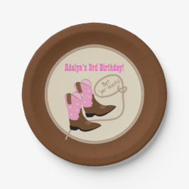 Plato De Papel Chica rosa bota fiesta de cumpleaños occidental