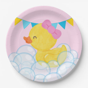 Plato De Papel Chica rosa claro acuarela caucho Fiesta de pato
