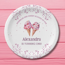 Chica rosa Crema de hielo Primer Fiesta de cumplea