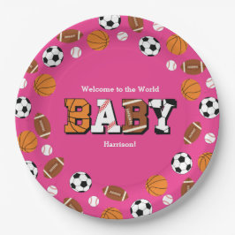 Plato De Papel Chica rosa de Baby Shower deportivo