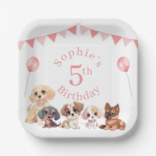Plato De Papel Chica Rosa de Cachorro Cúpido Cumpleaños