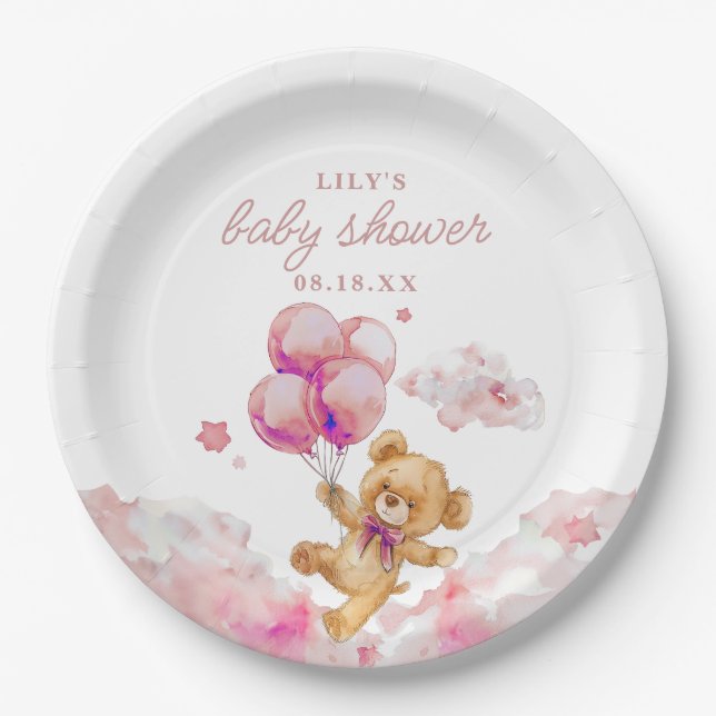 Plato De Papel Chica rosa de espera parcial Baby Shower (Anverso)