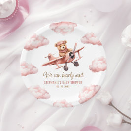 Plato De Papel Chica rosa del avión de oso lindo Baby Shower