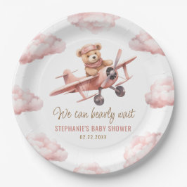 Plato De Papel Chica rosa del avión de oso lindo Baby Shower