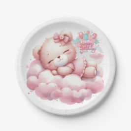 Plato De Papel Chica Rosa Estrella del Arcoiris Cumpleaños